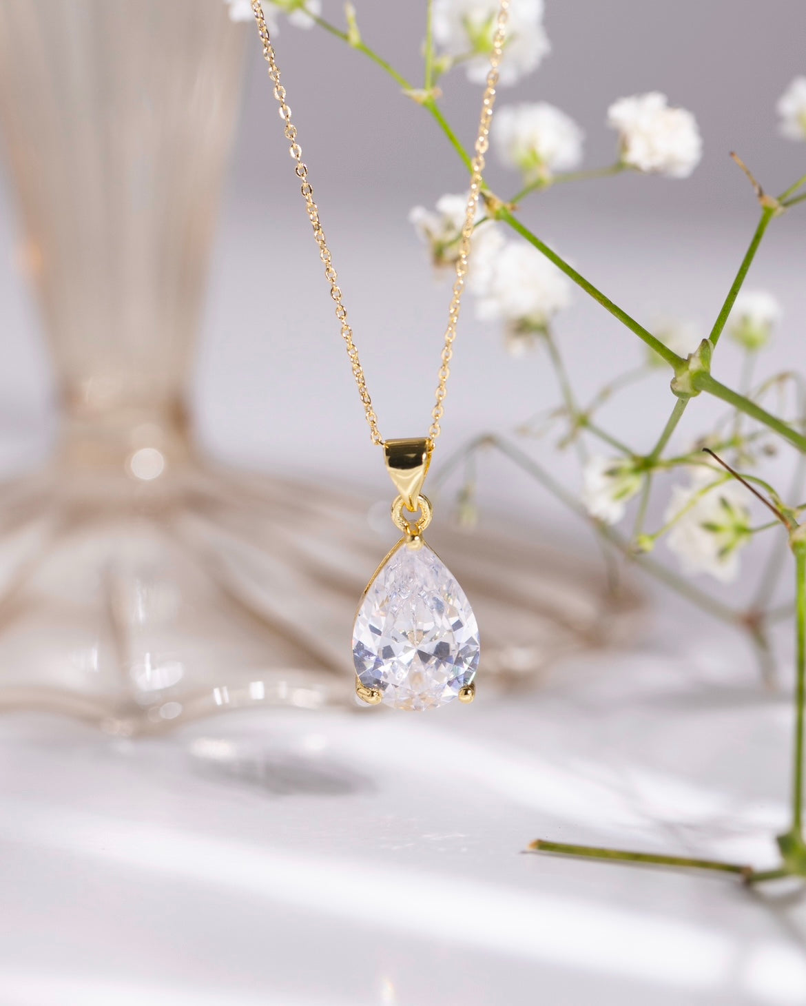 24K Gold Filled Crystal Heart & Tear Drop Set Necklaces