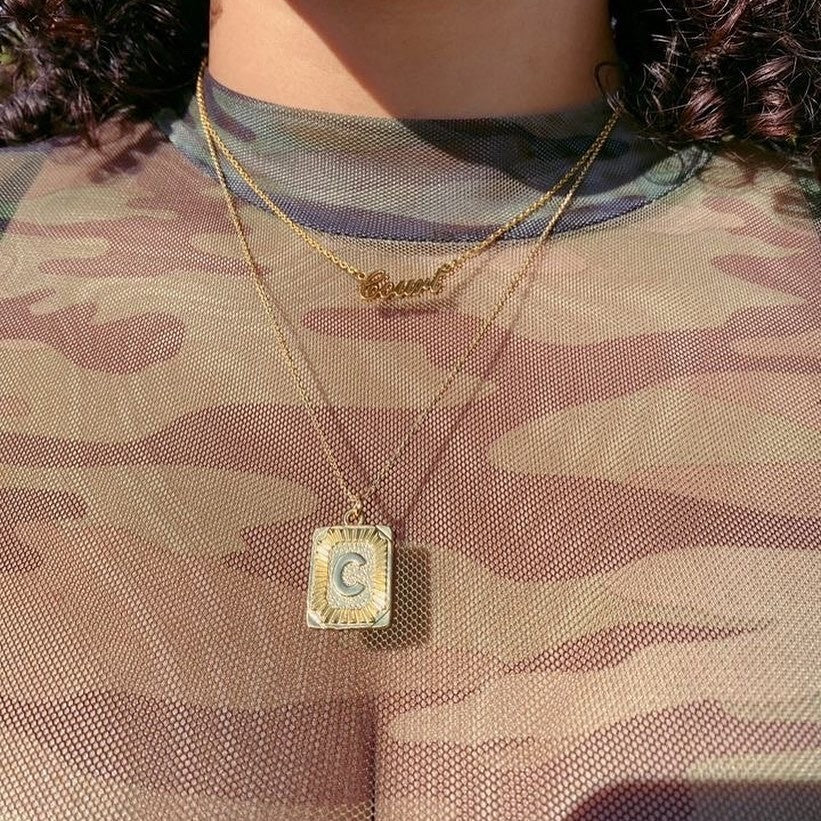 24K Gold Filled Initial Tag Necklace