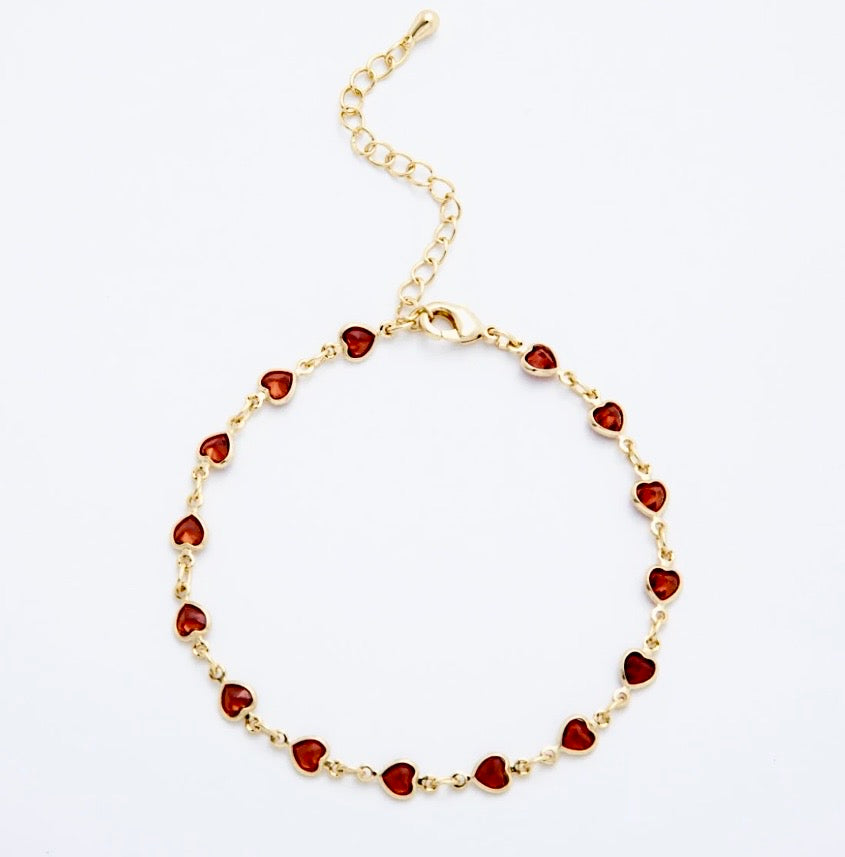 14K Gold Filled Artisan Floral Bangle Bracelet + Mini Hearts Bracelet (2PCS)