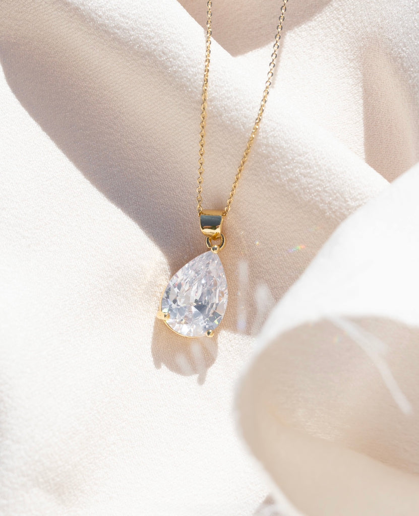 24K Gold Filled Crystal Heart & Tear Drop Set Necklaces