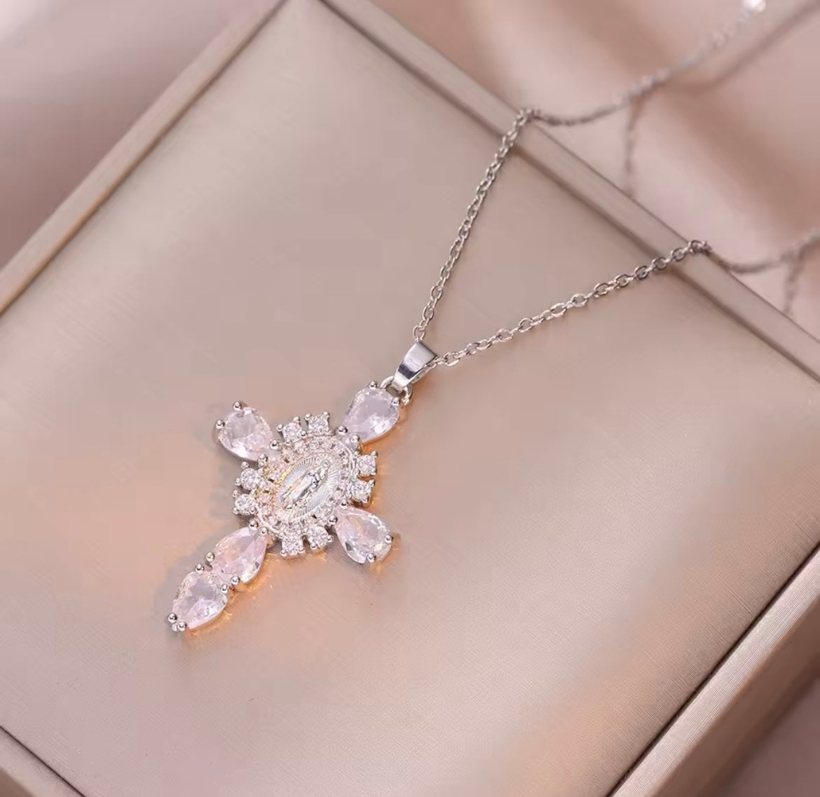 Virgin Mary Stainless Steel Cross Necklace *PRE ORDER*