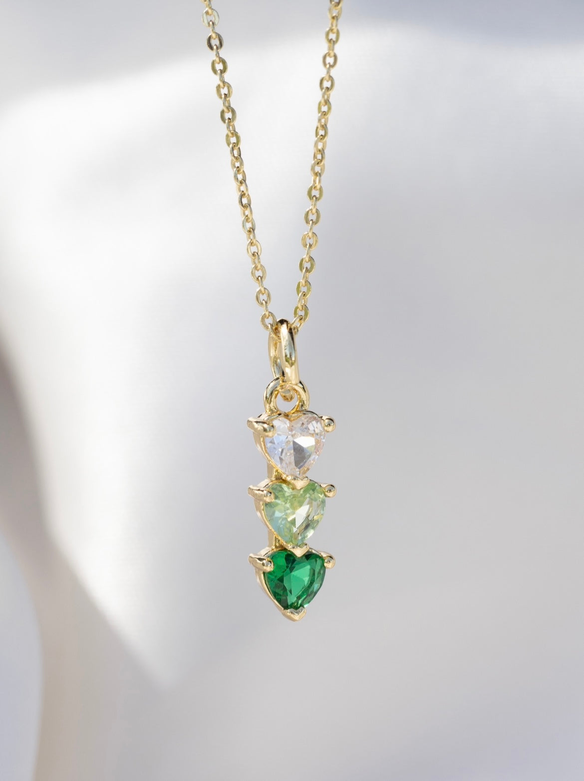 Emerald Cross & Heart Necklace Set