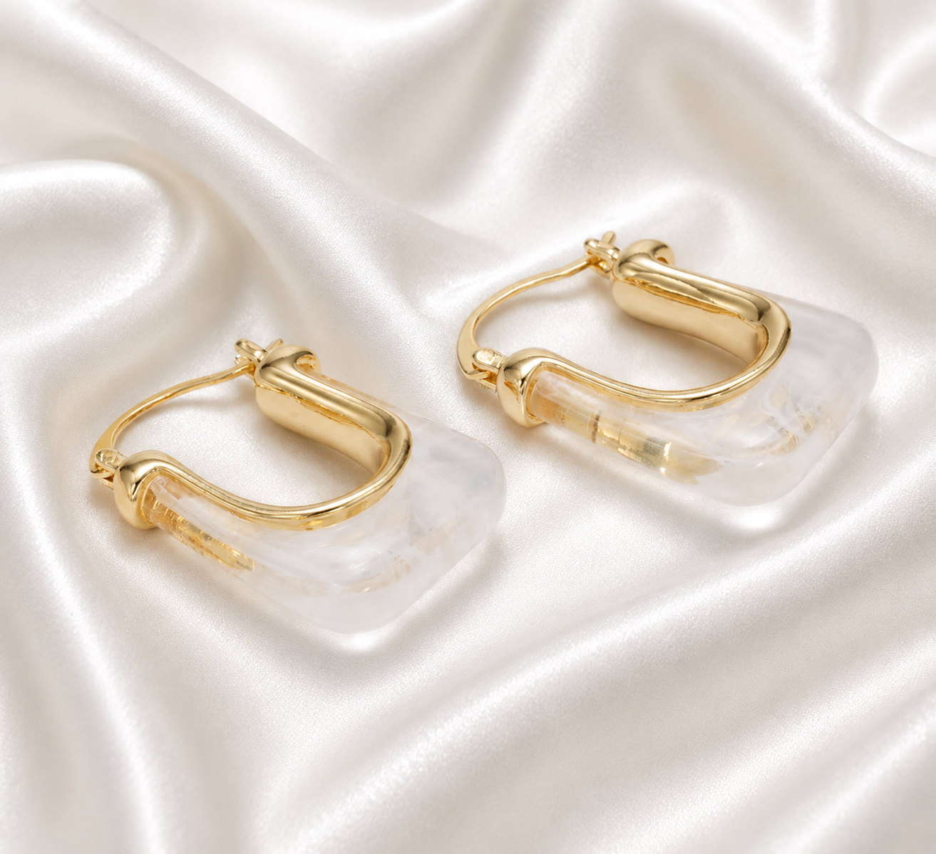 Rectangular Gold Filled Resin Earrings