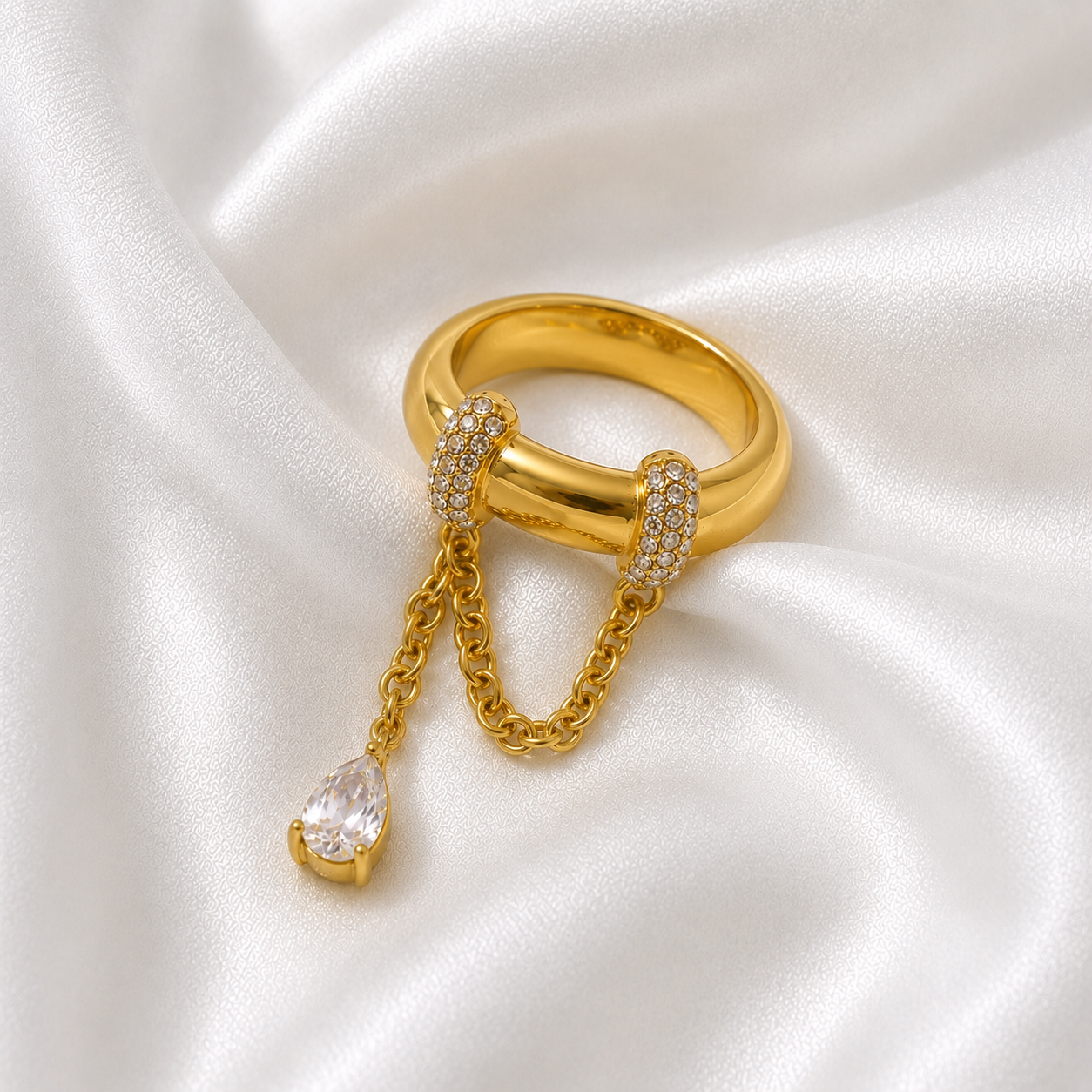 Stainless Steel Diamond Dangle Ring