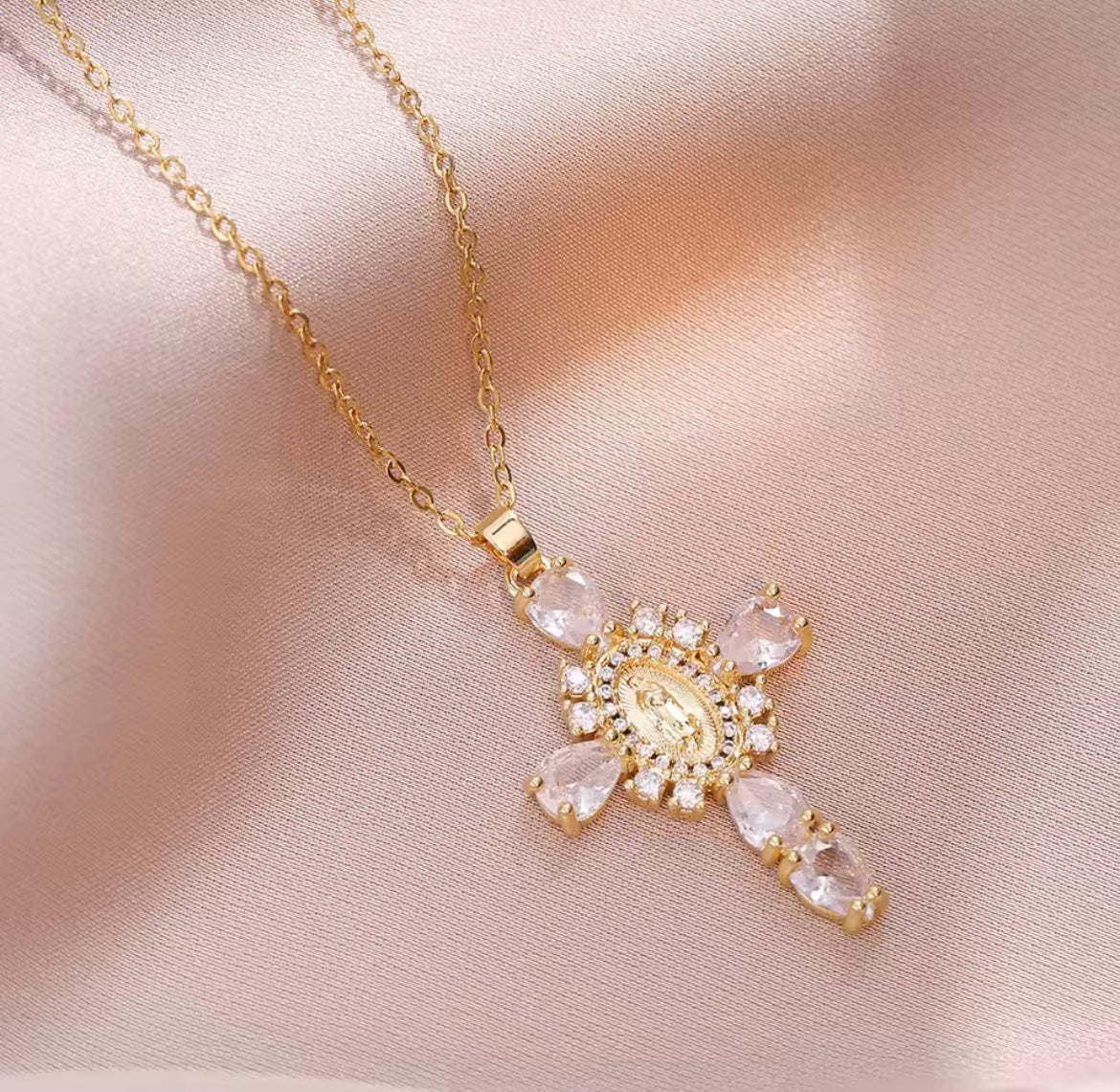 Virgin Mary Stainless Steel Cross Necklace *PRE ORDER*