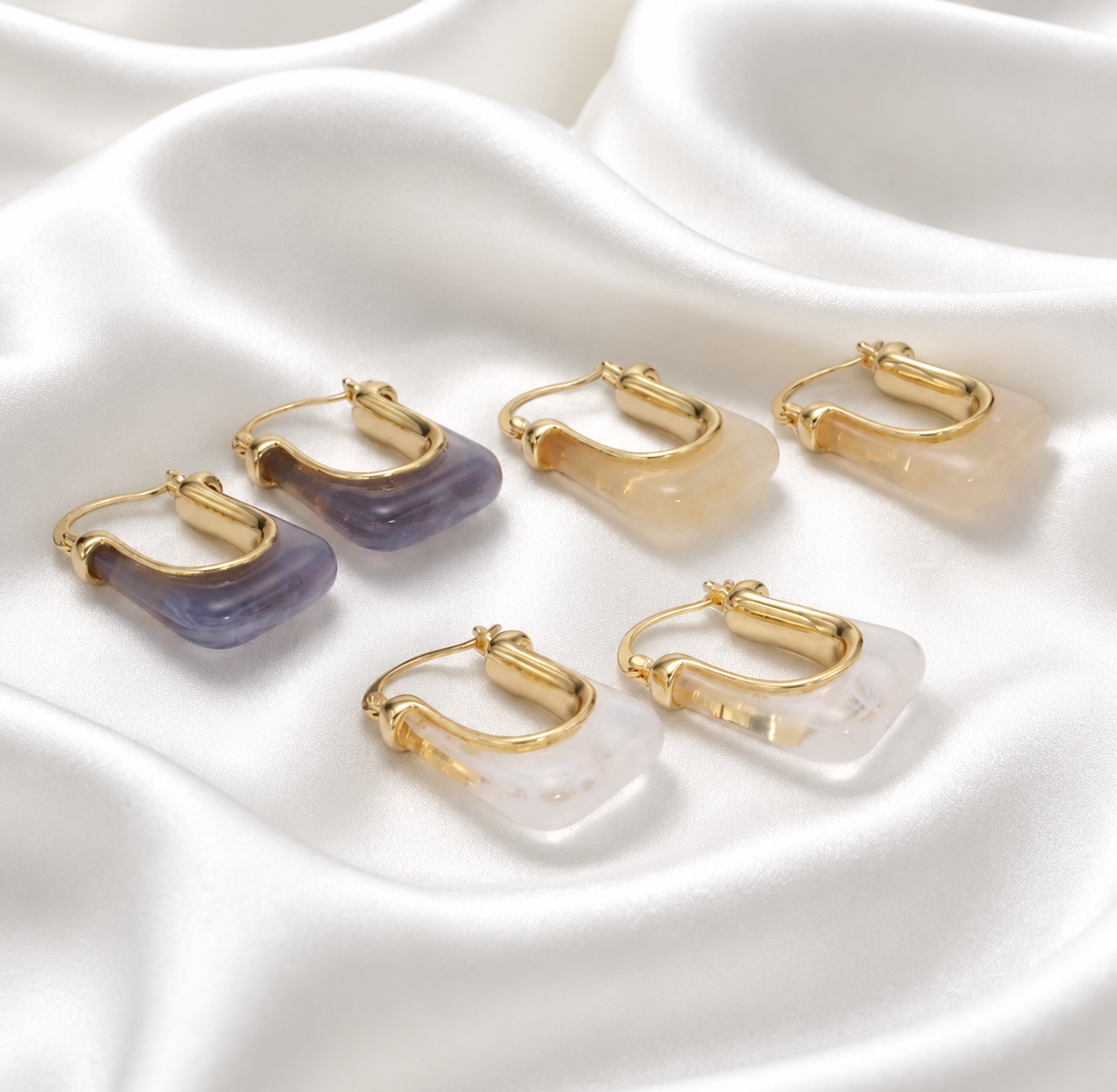 Rectangular Gold Filled Resin Earrings