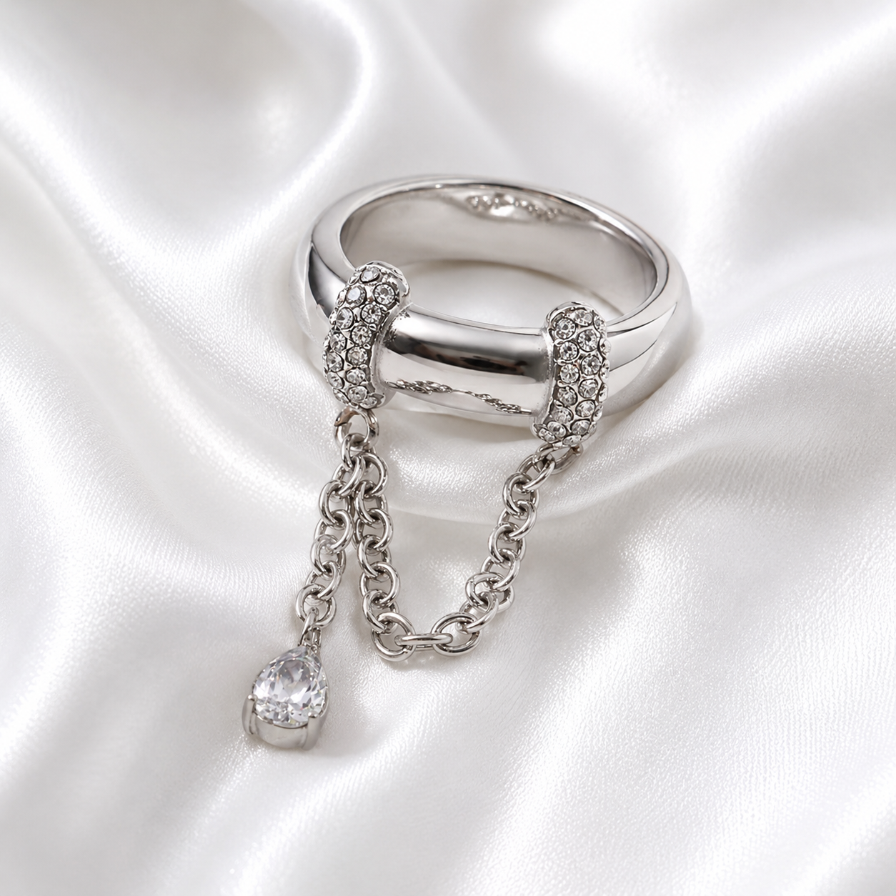 Stainless Steel Diamond Dangle Ring