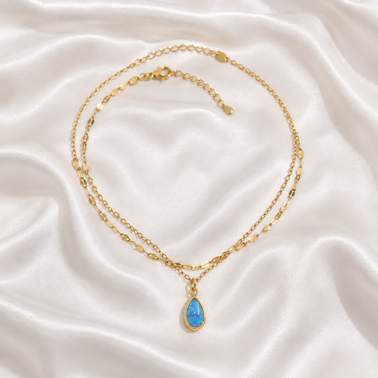 Stainless Steel Tear Drop Ocean Blue Necklace