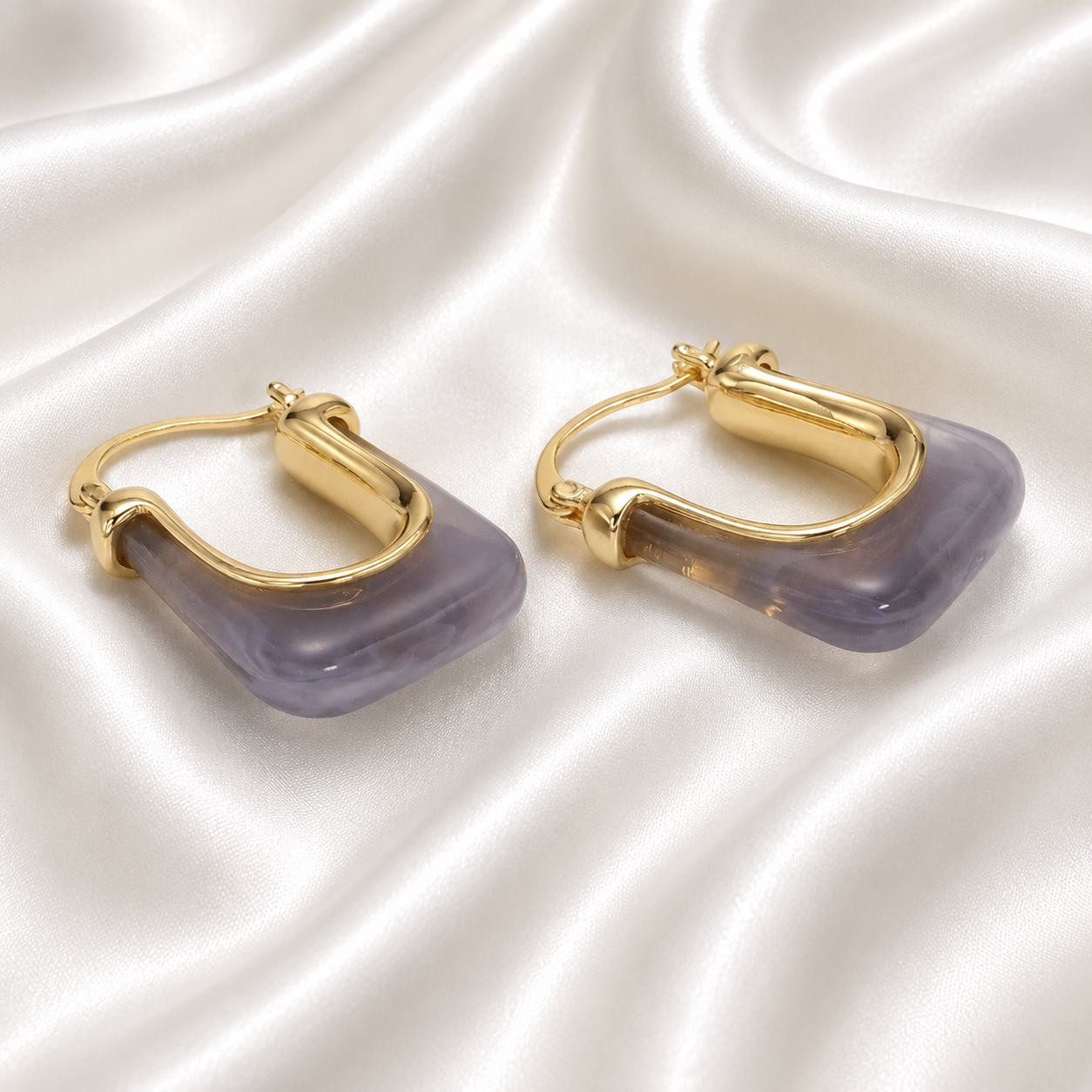 Rectangular Gold Filled Resin Earrings