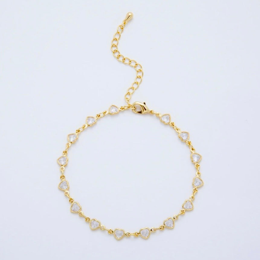 14K Gold Filled Artisan Floral Bangle Bracelet + Mini Hearts Bracelet (2PCS)