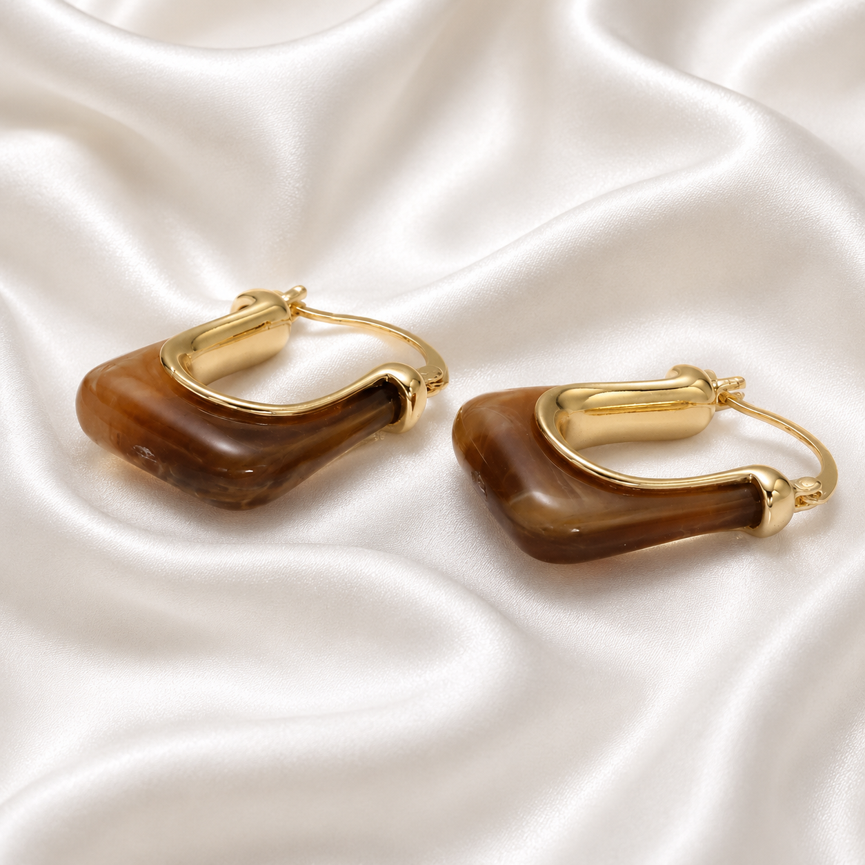 Rectangular Gold Filled Resin Earrings