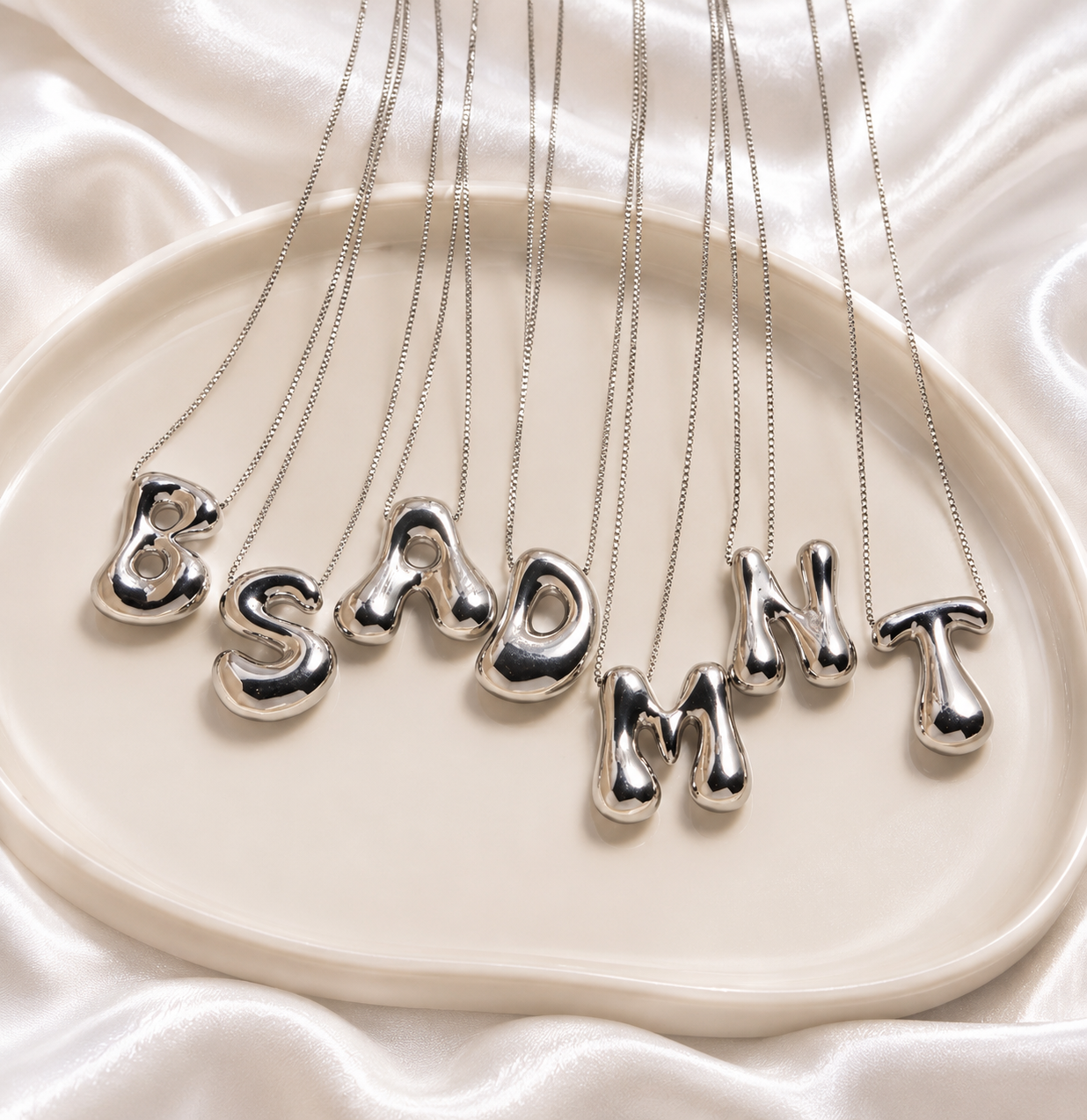 Stainless Steel Chunky Bubble Initial Necklace *PRE ORDER*