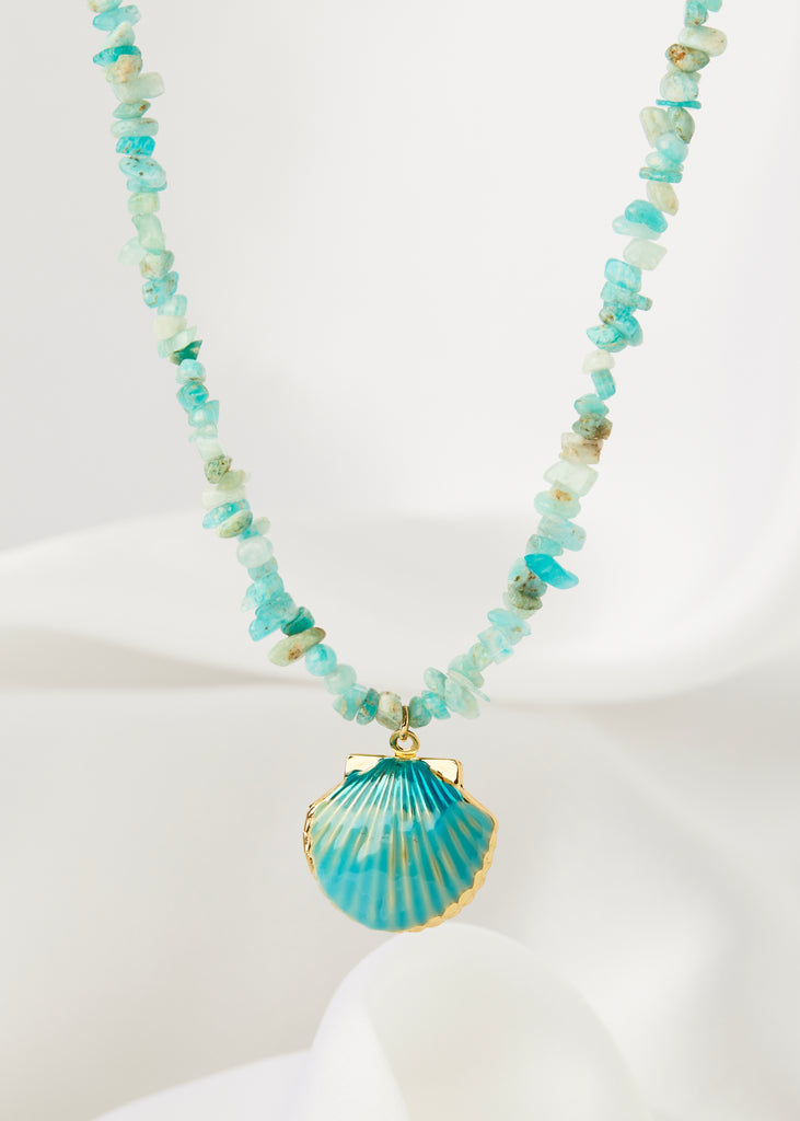 'By The Beach' Amazonite Locket Puka Shell Necklace (FREE WITH ANY PURCHASE)