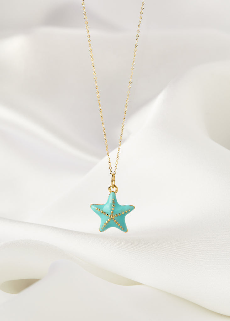 'By The Beach' Dainty Aqua Starfish Necklace