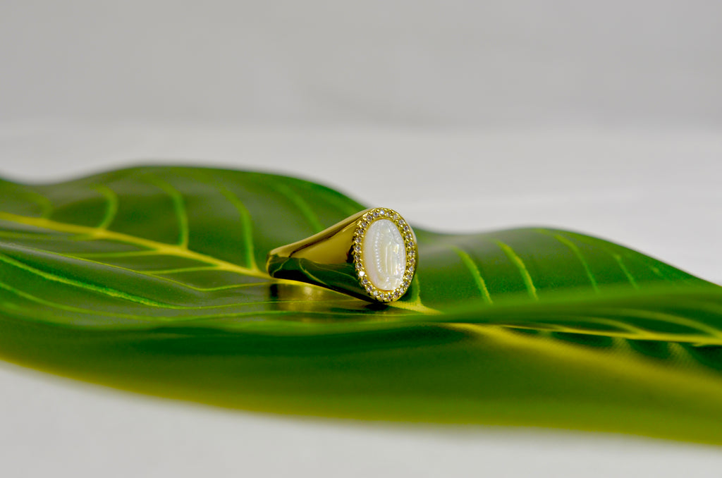 24K Gold Filled Pearl Virgin Mary Ring